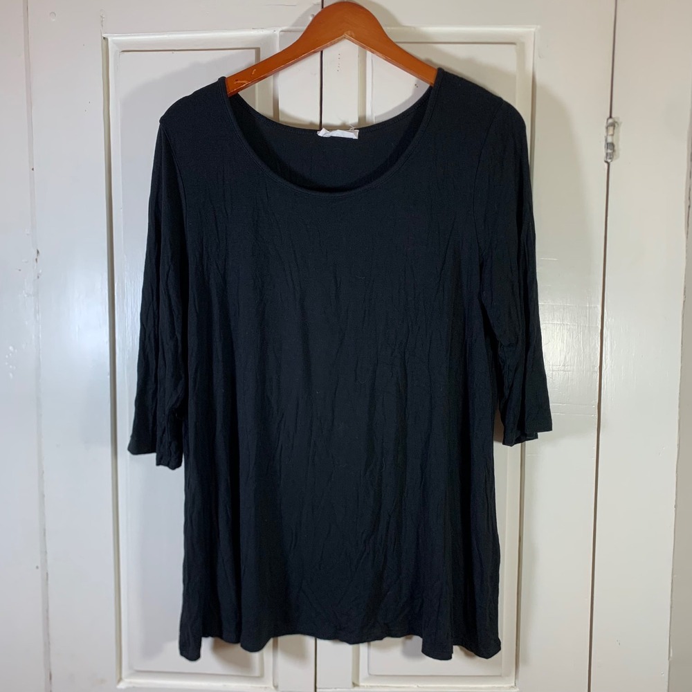 Free‎ to Live Womens 2X Black 3/4 Sleeve Scoop Neck Tunic Top Made in USA
